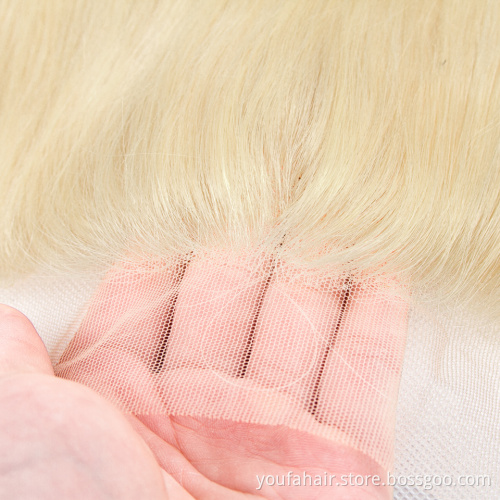 613 Blonde Straight Wave 100% Virgin Brazilian Human Hair Bundles Cuticle aligned HD Transparent Lace Frontal and Lace Closure